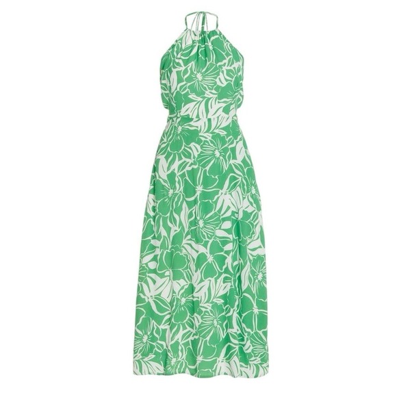 Faithfull The Brand Women's Green Taormina Floral Crepe Halter Neck Midi Dress - Picture 2 of 12